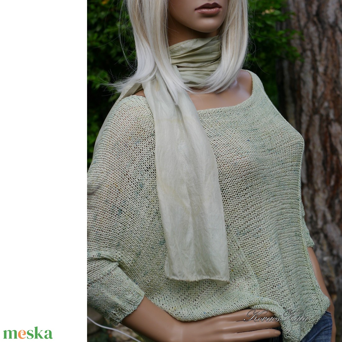 OPALMOON / bourette - exkluzív kézzel festett,- kötött 100% hernyóselyem pulóver / limonádé - ruha & divat - női ruha - pulóver - Meska.hu