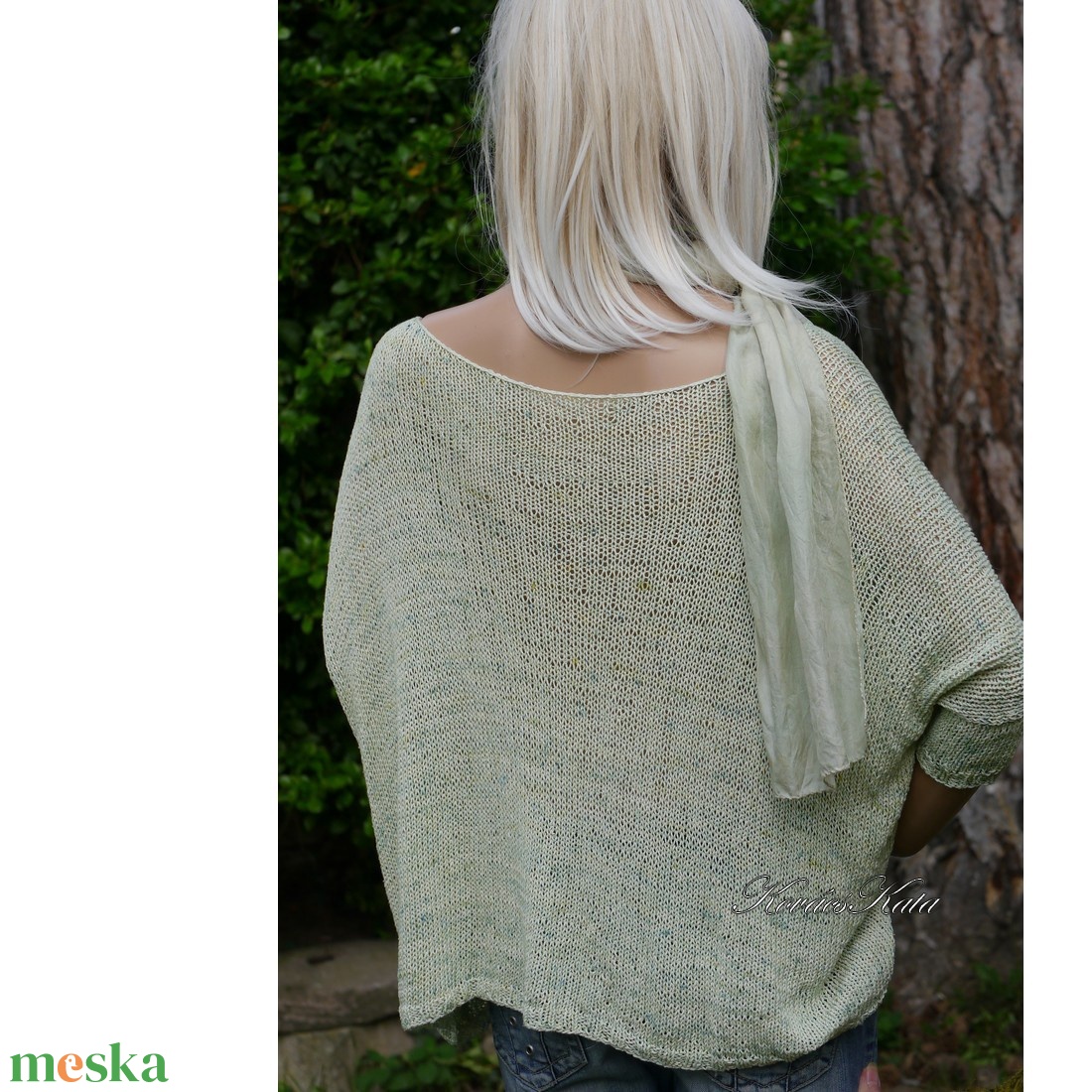 OPALMOON / bourette - exkluzív kézzel festett,- kötött 100% hernyóselyem pulóver / limonádé - ruha & divat - női ruha - pulóver - Meska.hu