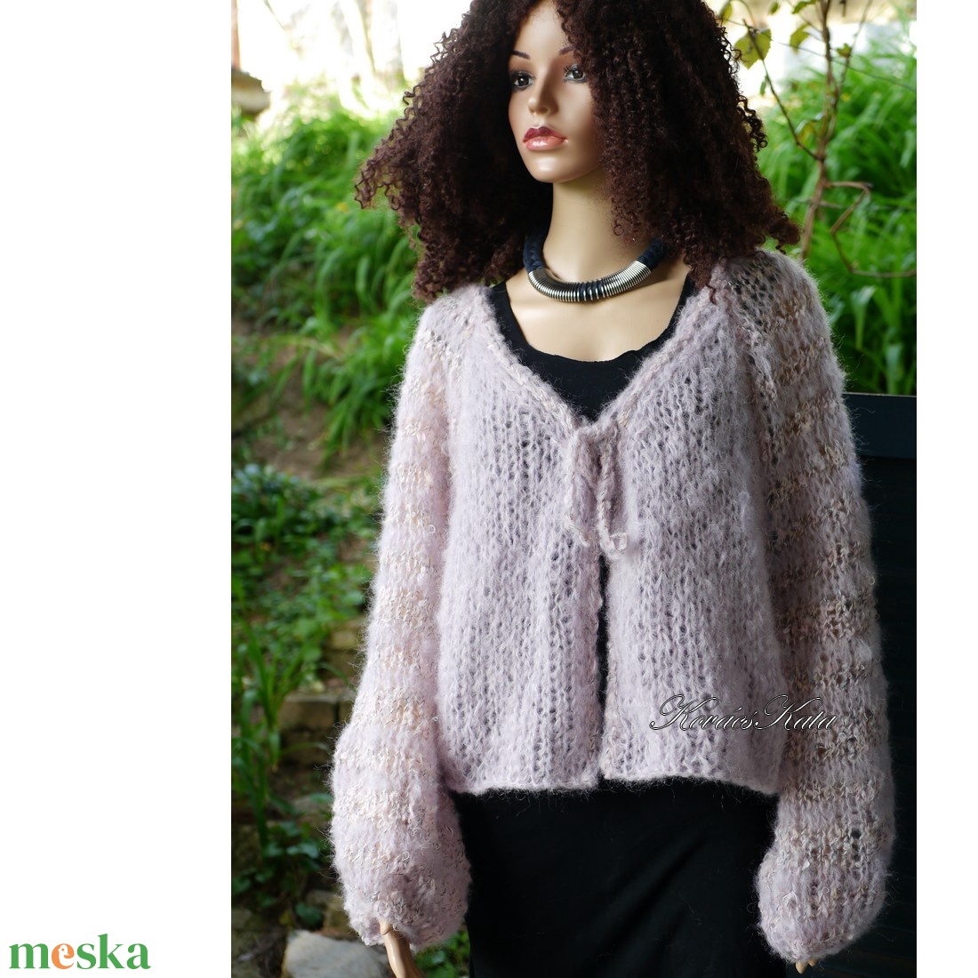 MOLLI KARDI - kézzel kötött túlméretes mohair kardigán, pulóver / púderlila - ruha & divat - női ruha - kardigánok - Meska.hu