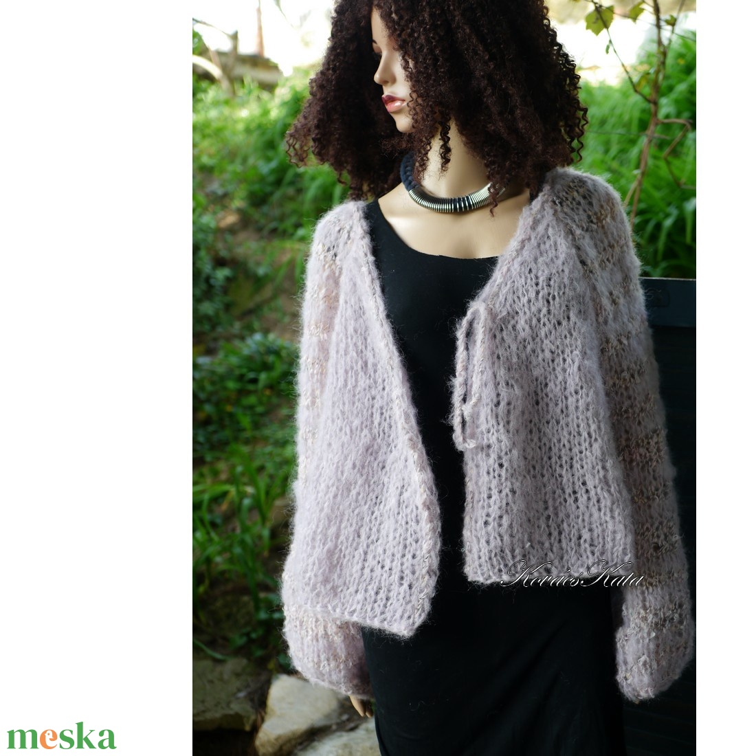MOLLI KARDI - kézzel kötött túlméretes mohair kardigán, pulóver / púderlila - ruha & divat - női ruha - kardigánok - Meska.hu