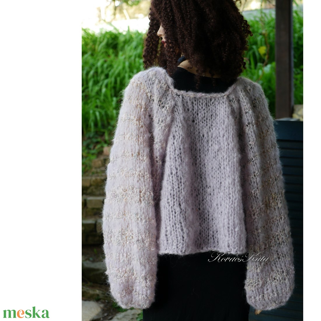 MOLLI KARDI - kézzel kötött túlméretes mohair kardigán, pulóver / púderlila - ruha & divat - női ruha - kardigánok - Meska.hu