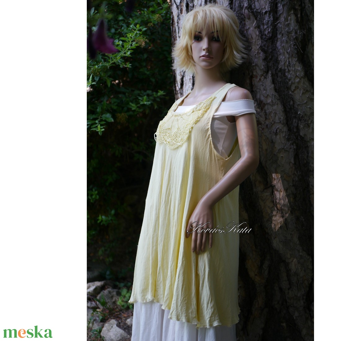 KARLA - lagenlook tunika vintage horgolással / vanília - ruha & divat - női ruha - tunika - Meska.hu