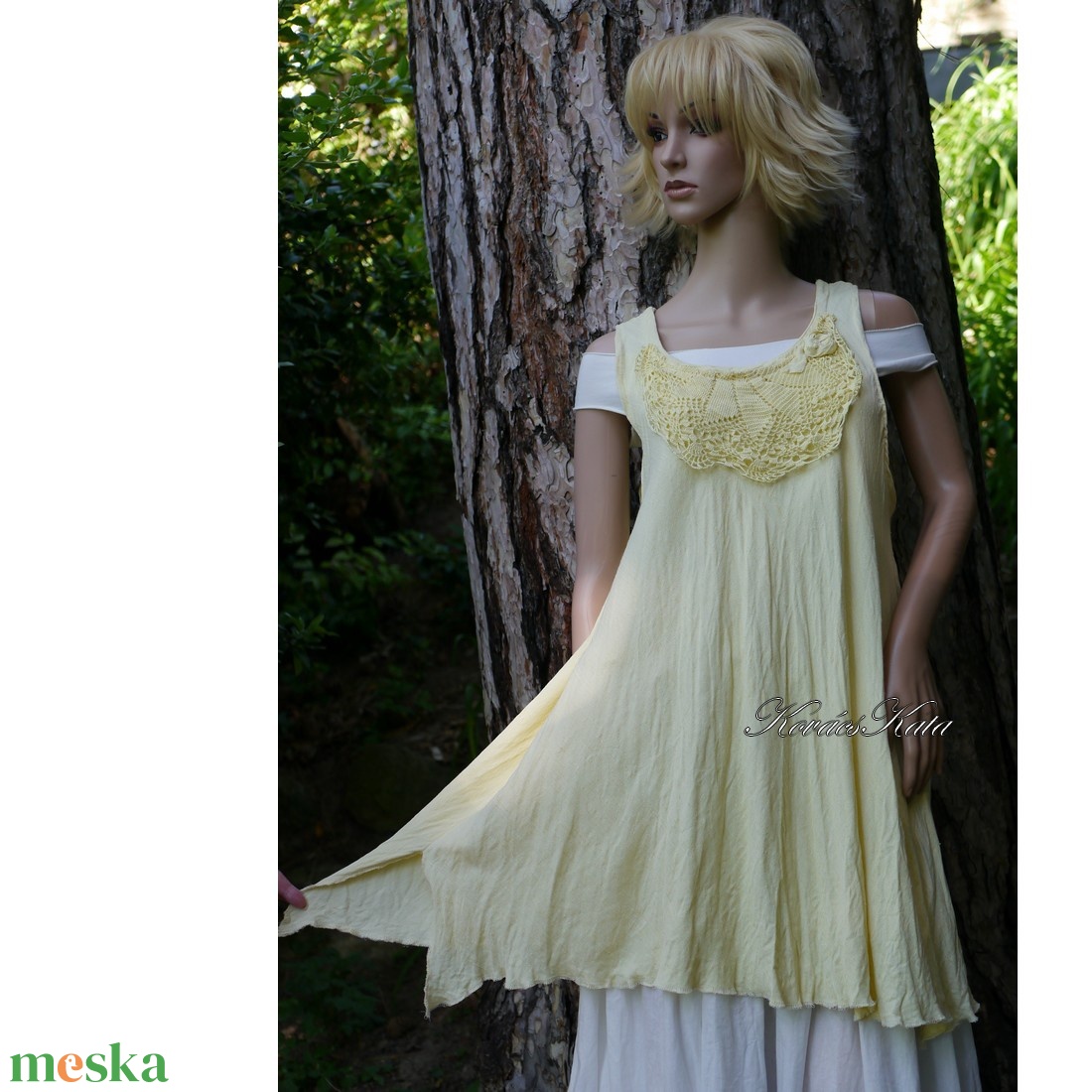 KARLA - lagenlook tunika vintage horgolással / vanília - ruha & divat - női ruha - tunika - Meska.hu
