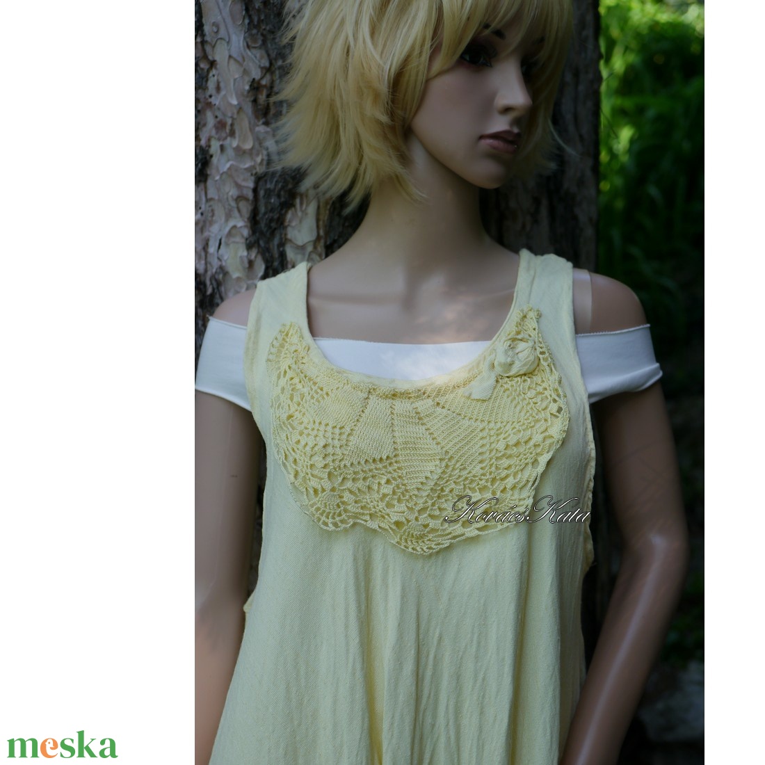 KARLA - lagenlook tunika vintage horgolással / vanília - ruha & divat - női ruha - tunika - Meska.hu