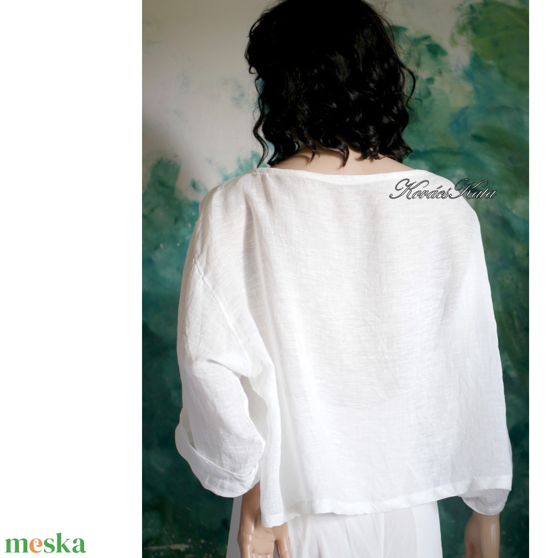BONNIE BOLERÓ - exkluzív 100% lengéz design blúz, nyári kabátka / törtfehér - ruha & divat - női ruha - blúz - Meska.hu