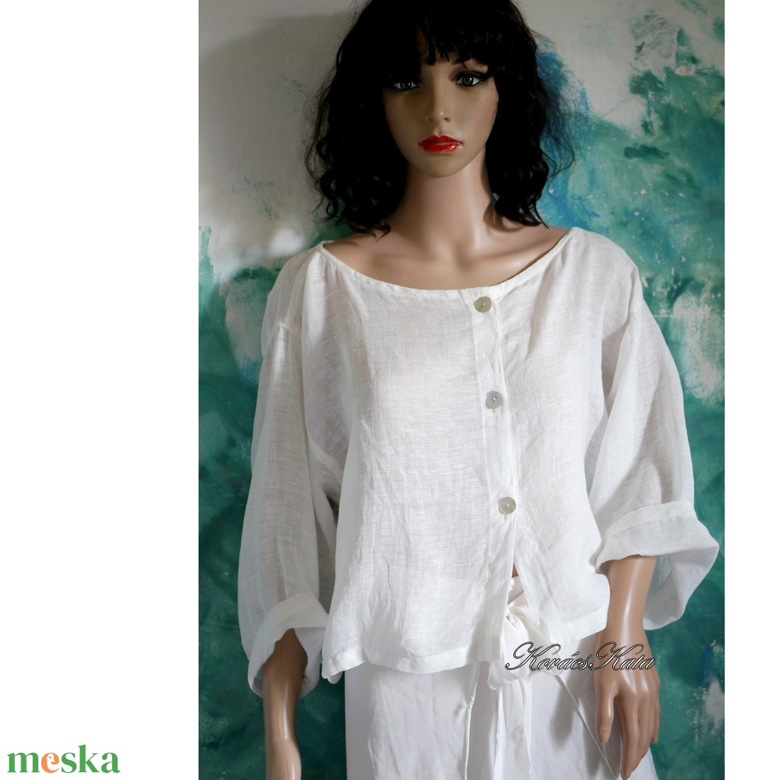 BONNIE BOLERÓ - exkluzív 100% lengéz design blúz, nyári kabátka / törtfehér - ruha & divat - női ruha - blúz - Meska.hu
