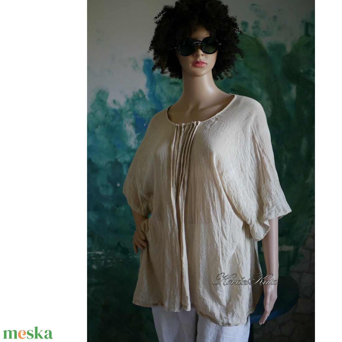 ABIGÉL light - batikolt pamutgéz tunika / bézs - ruha & divat - női ruha - tunika - Meska.hu