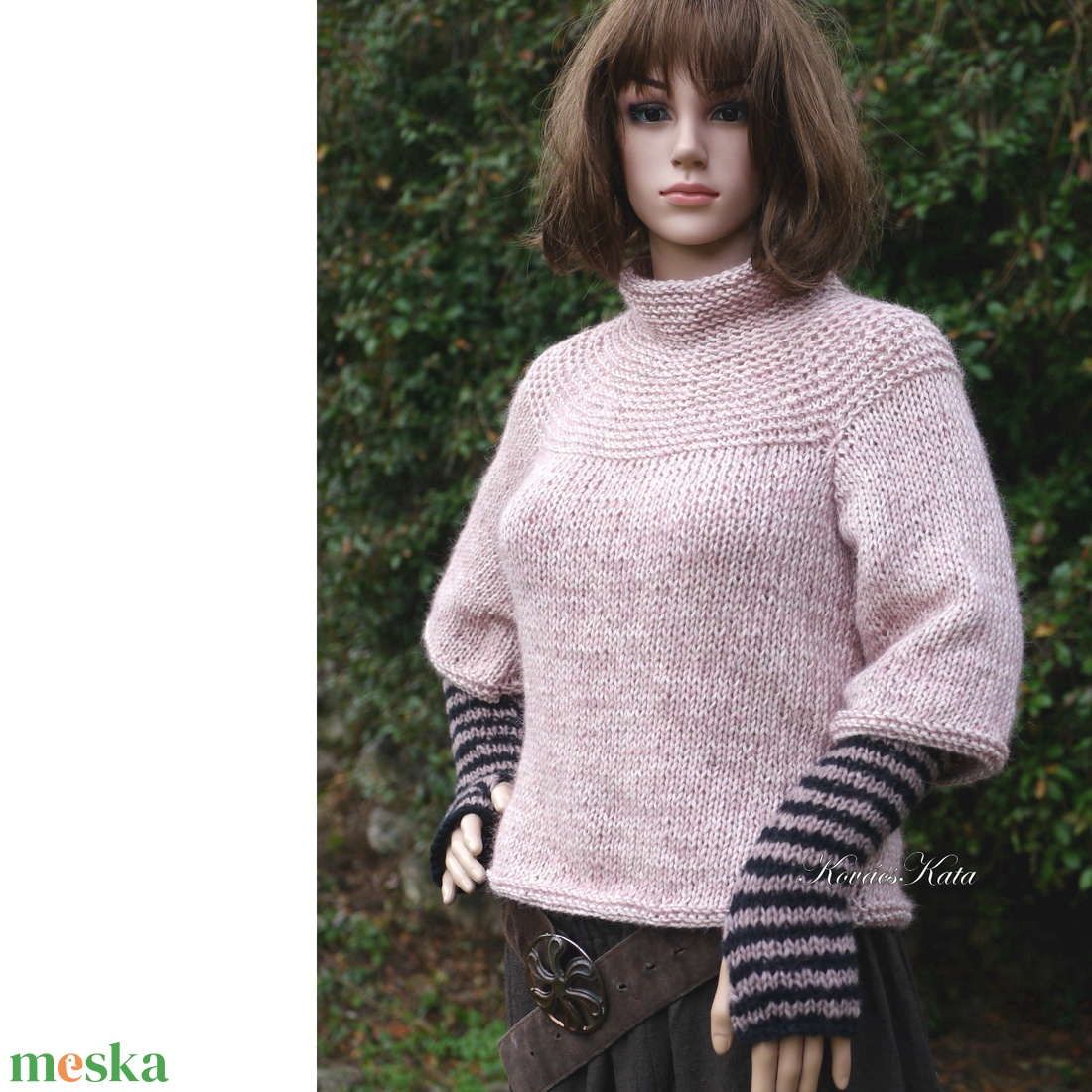 VINTAGE STAR TILDA - exkluzív kézzel kötött alpaka-pamut  pulóver kesztyűszárral / blusher - ruha & divat - női ruha - pulóver - Meska.hu