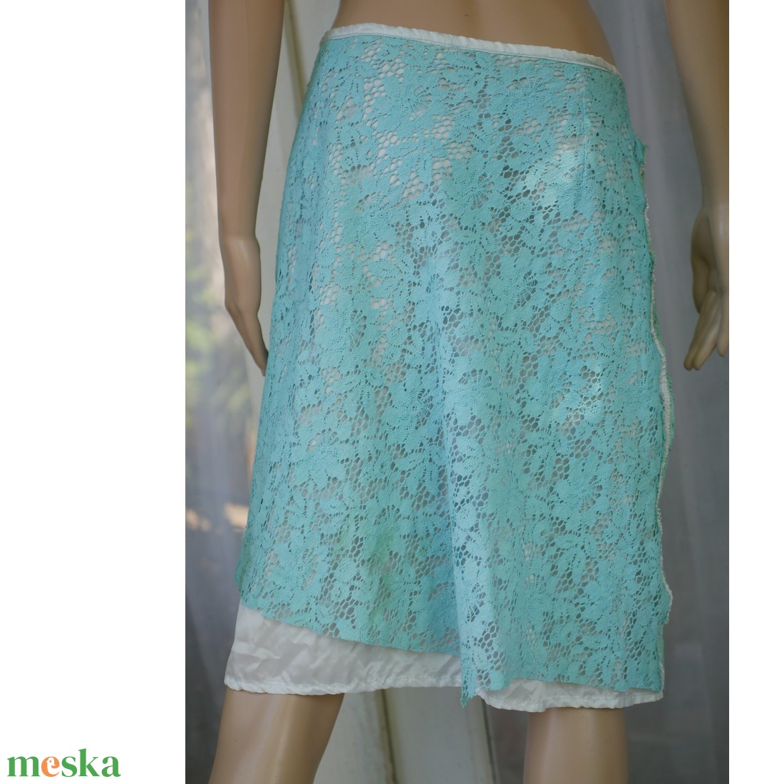 CSIPKESZOKNYA - kézzel festett vintage csipke design szoknya / türkizek  - ruha & divat - női ruha - szoknya - Meska.hu