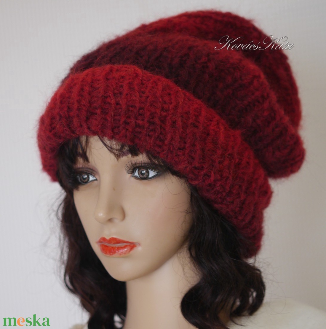 SOFFIO BEANIE  - trendi mohair ombre kézzel kötött sapka/ piros - ruha & divat - sál, sapka, kendő - sapka - Meska.hu