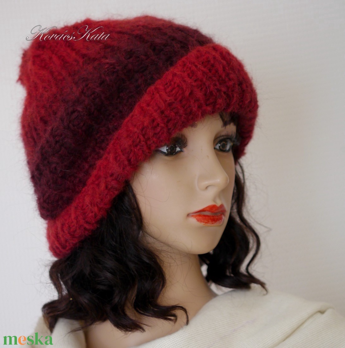 SOFFIO BEANIE  - trendi mohair ombre kézzel kötött sapka/ piros - ruha & divat - sál, sapka, kendő - sapka - Meska.hu