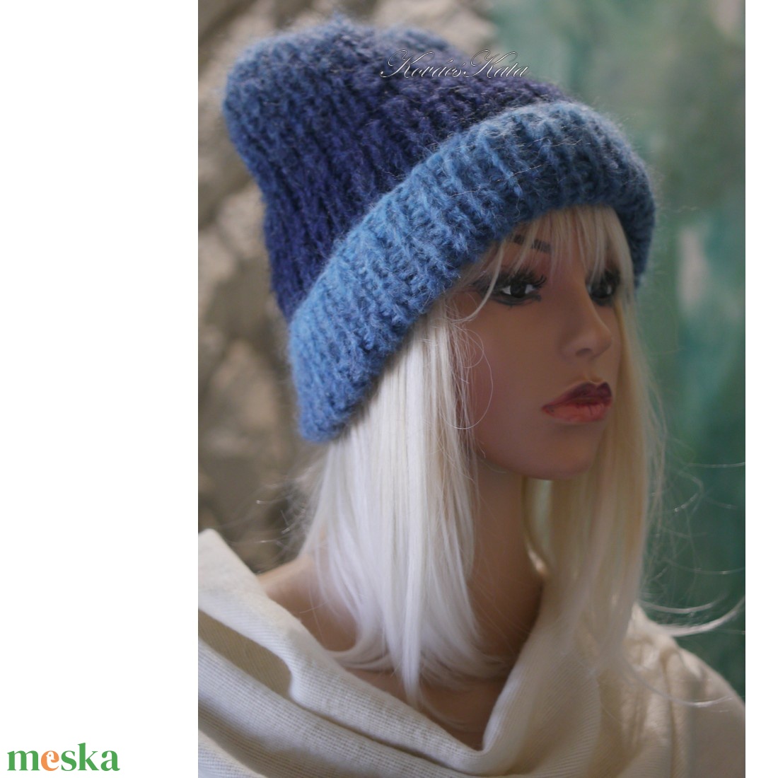 SOFFIO BEANIE  - trendi mohair ombre kézzel kötött sapka/ kék - ruha & divat - sál, sapka, kendő - sapka - Meska.hu