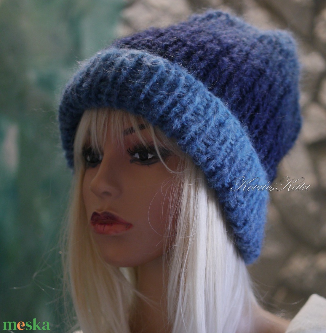 SOFFIO BEANIE  - trendi mohair ombre kézzel kötött sapka/ kék - ruha & divat - sál, sapka, kendő - sapka - Meska.hu