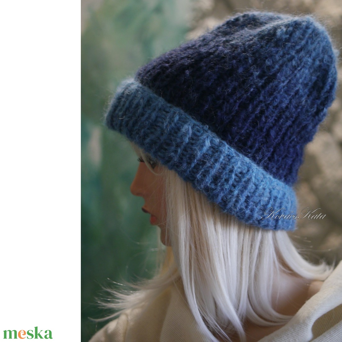 SOFFIO BEANIE  - trendi mohair ombre kézzel kötött sapka/ kék - ruha & divat - sál, sapka, kendő - sapka - Meska.hu