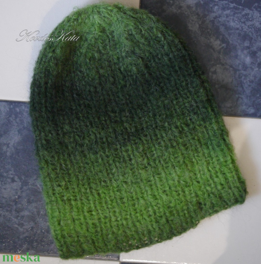 SOFFIO BEANIE  - trendi mohair ombre kézzel kötött sapka/ zöld - ruha & divat - sál, sapka, kendő - sapka - Meska.hu
