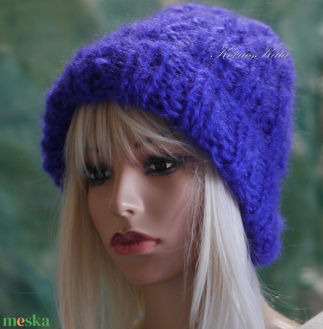 KIRA BEANIE  - trendi kid-mohair kézzel kötött sapka/ indigó - ruha & divat - sál, sapka, kendő - sapka - Meska.hu