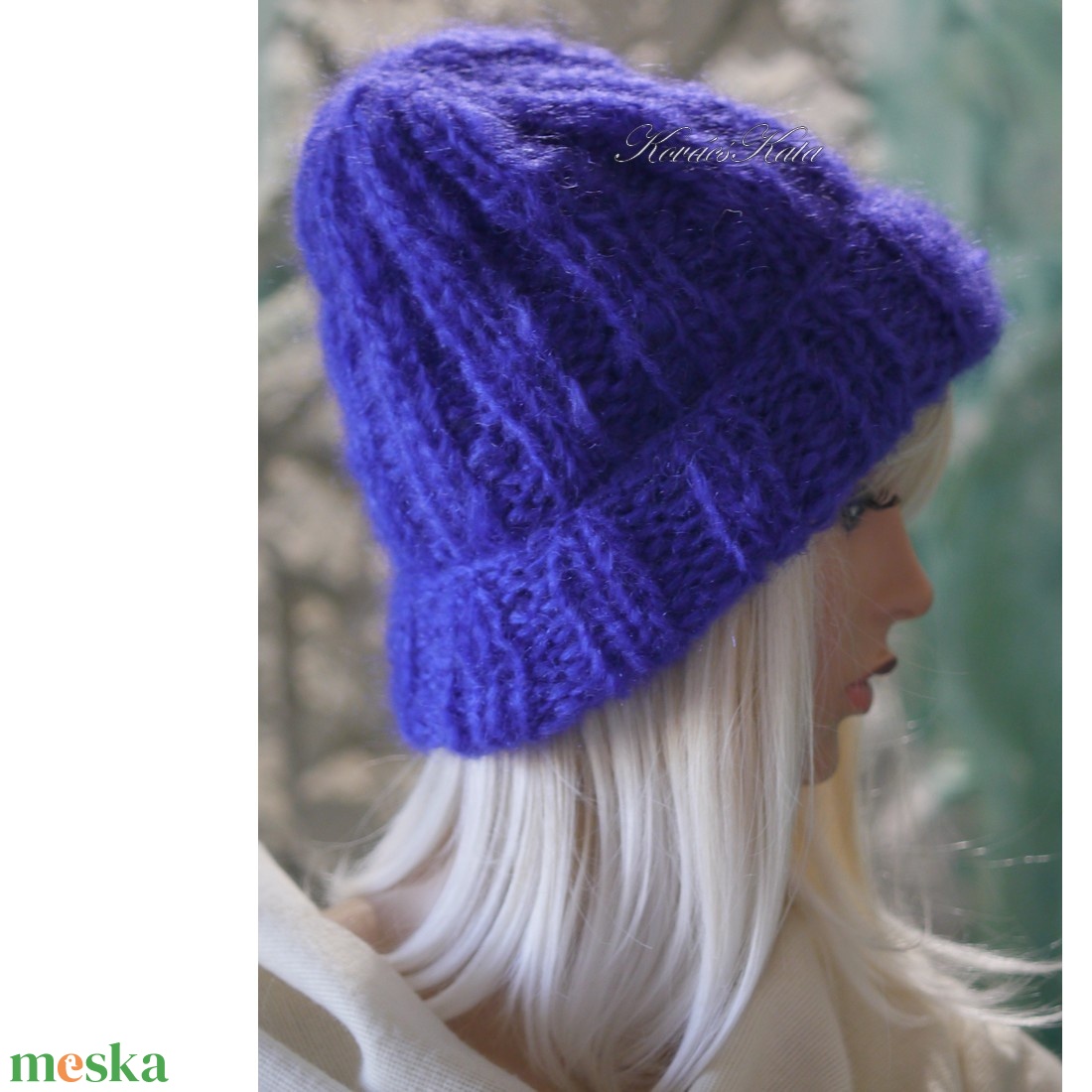 KIRA BEANIE  - trendi kid-mohair kézzel kötött sapka/ indigó - ruha & divat - sál, sapka, kendő - sapka - Meska.hu