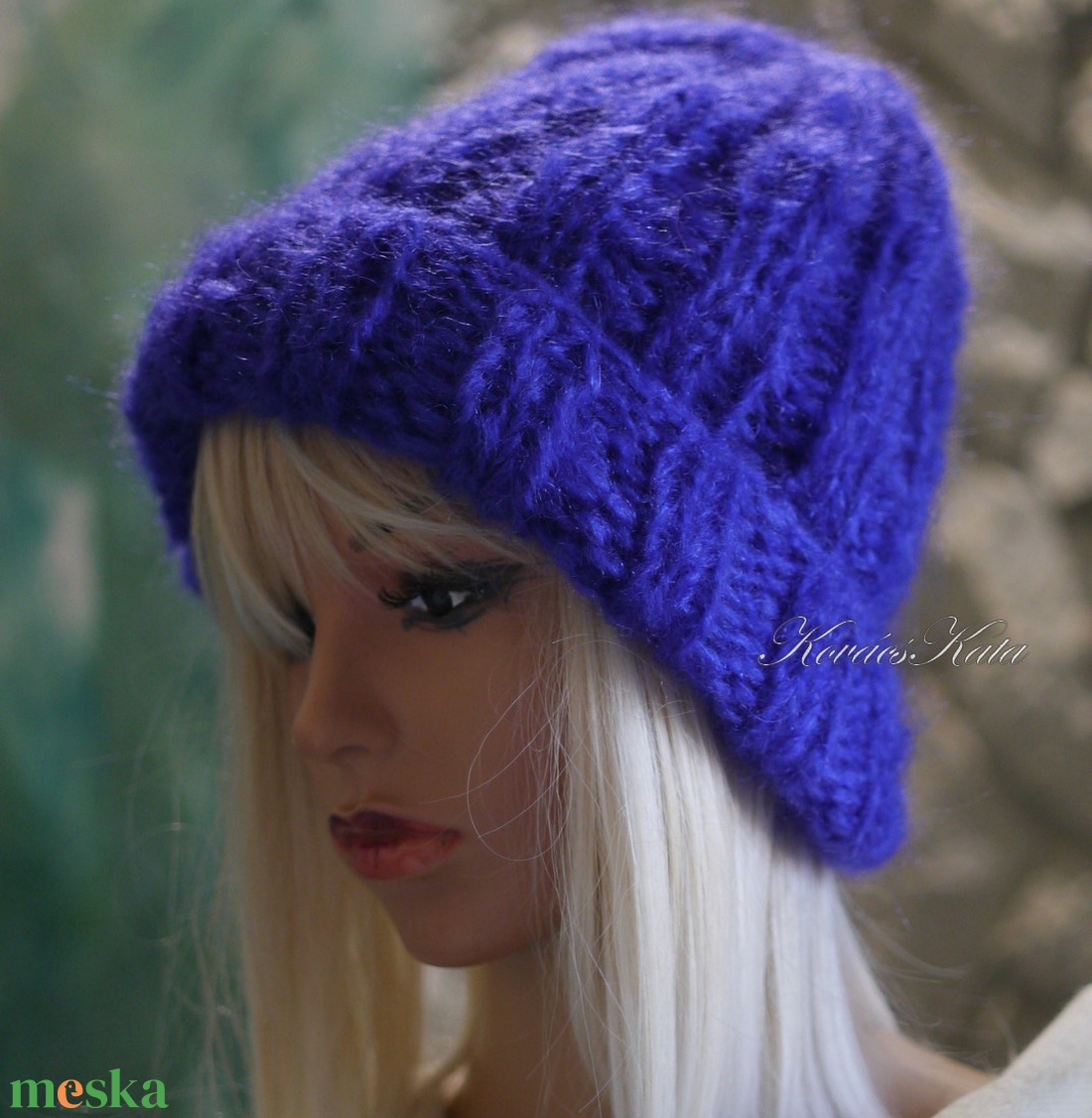 KIRA BEANIE  - trendi kid-mohair kézzel kötött sapka/ indigó - ruha & divat - sál, sapka, kendő - sapka - Meska.hu