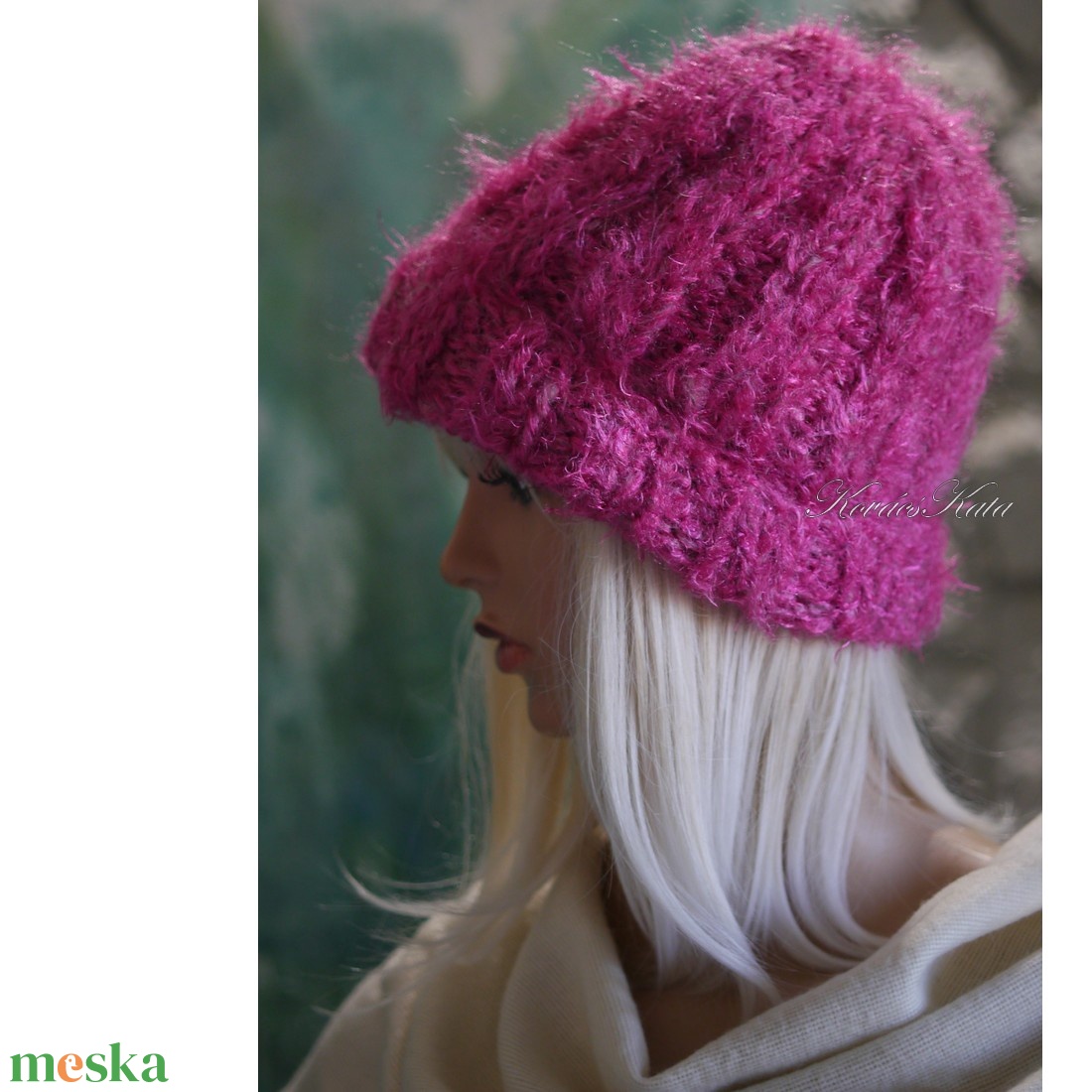 KIRA BEANIE  - trendi kid-mohair kézzel kötött sapka/ rózsa - ruha & divat - sál, sapka, kendő - sapka - Meska.hu