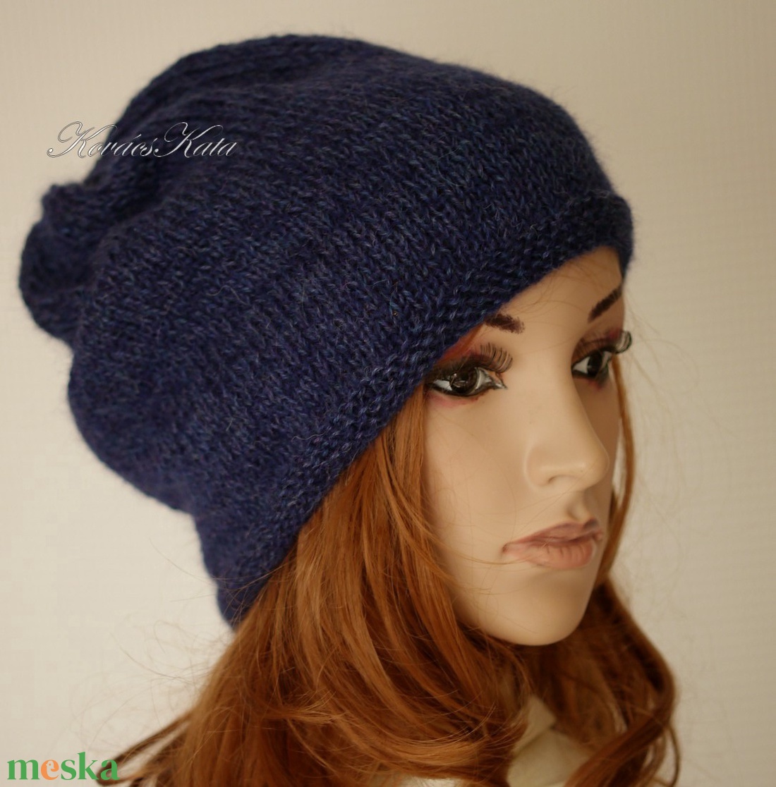 ALPACA BEANIE - exkluzív kézzel kötött alpaka-moher slouchy sapka / kékes - ruha & divat - sál, sapka, kendő - sapka - Meska.hu