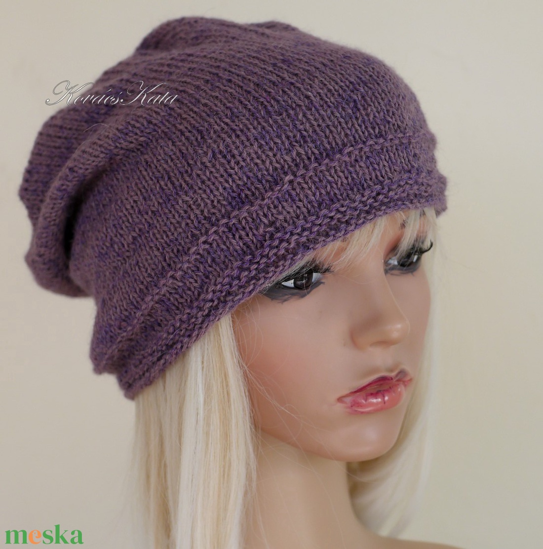 ALPACA BEANIE - exkluzív kézzel kötött alpaka-silk slouchy sapka / mályvalila - ruha & divat - sál, sapka, kendő - sapka - Meska.hu