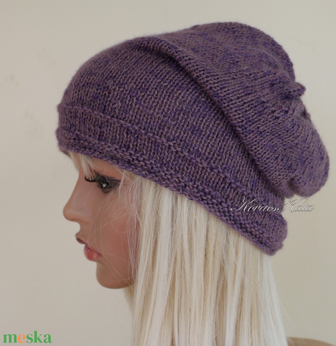 ALPACA BEANIE - exkluzív kézzel kötött alpaka-silk slouchy sapka / mályvalila - ruha & divat - sál, sapka, kendő - sapka - Meska.hu