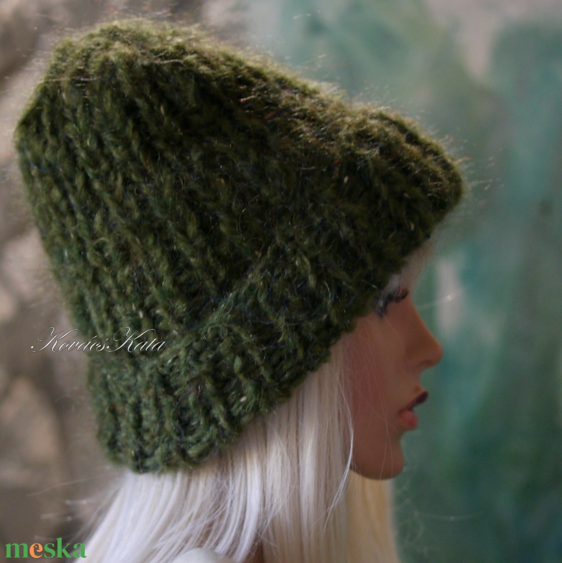 BALIBEANIE  - extravastag buklé-mohair kézzel kötött sapka / olív - ruha & divat - sál, sapka, kendő - sapka - Meska.hu