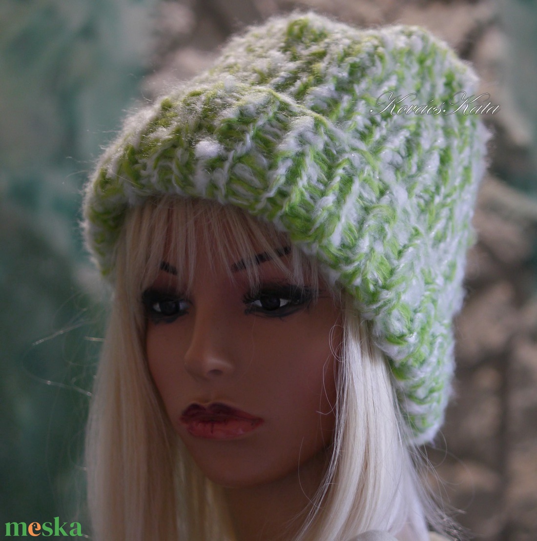 BALIBEANIE  - extravastag mohair kézzel kötött sapka / zöld noppos - ruha & divat - sál, sapka, kendő - sapka - Meska.hu