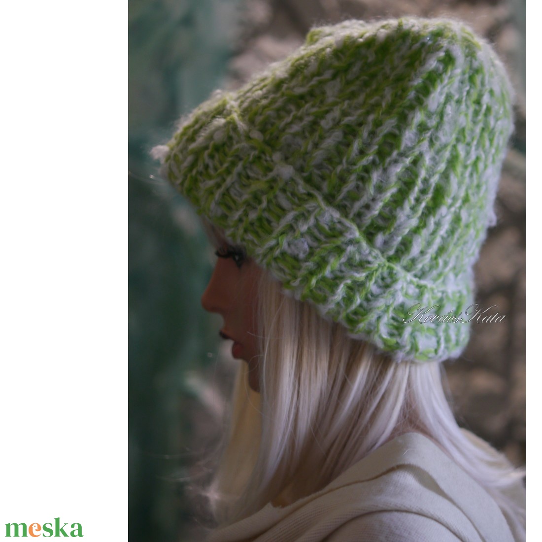 BALIBEANIE  - extravastag mohair kézzel kötött sapka / zöld noppos - ruha & divat - sál, sapka, kendő - sapka - Meska.hu