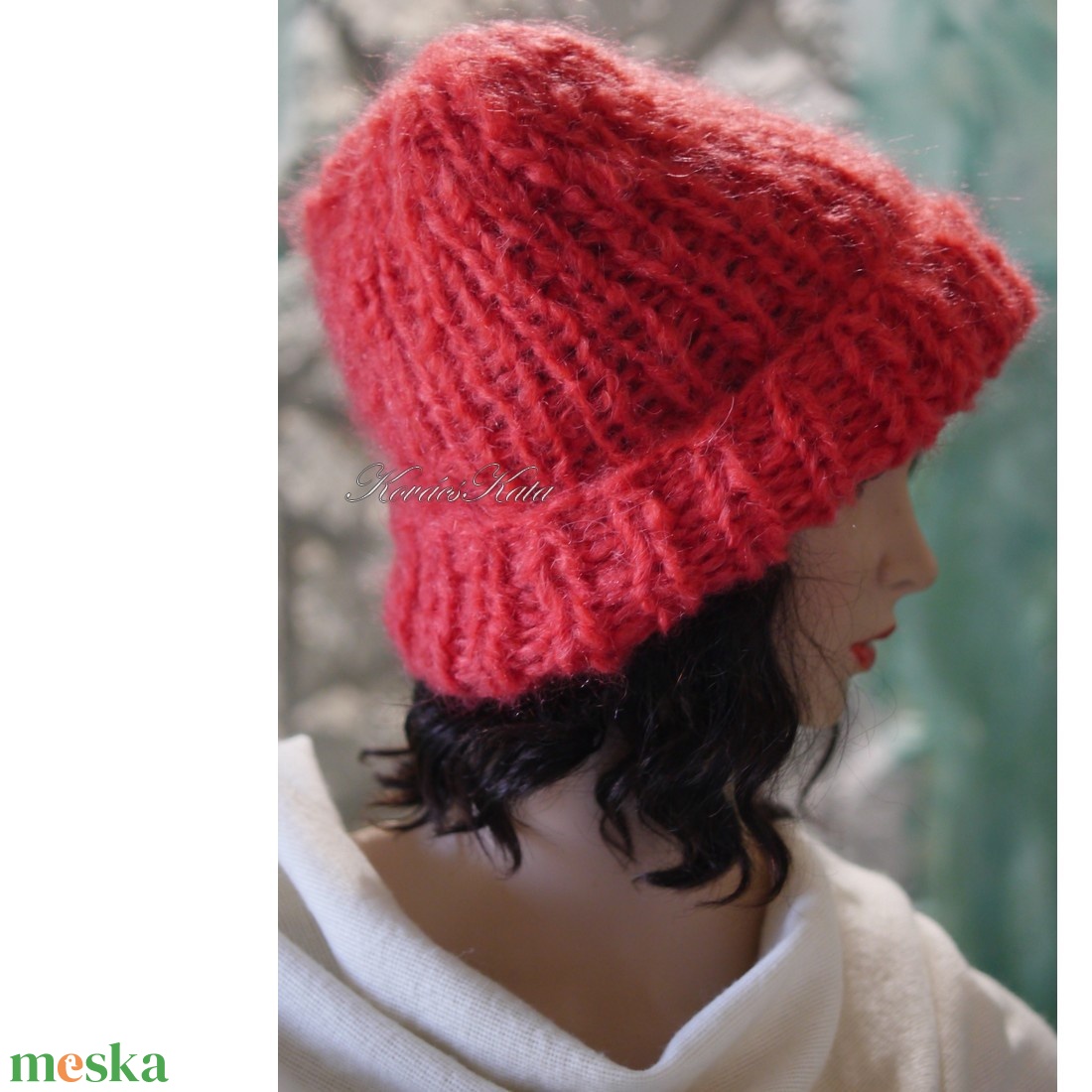 BALIBEANIE  - extravastag kidmohair kézzel kötött sapka / piros - ruha & divat - sál, sapka, kendő - sapka - Meska.hu