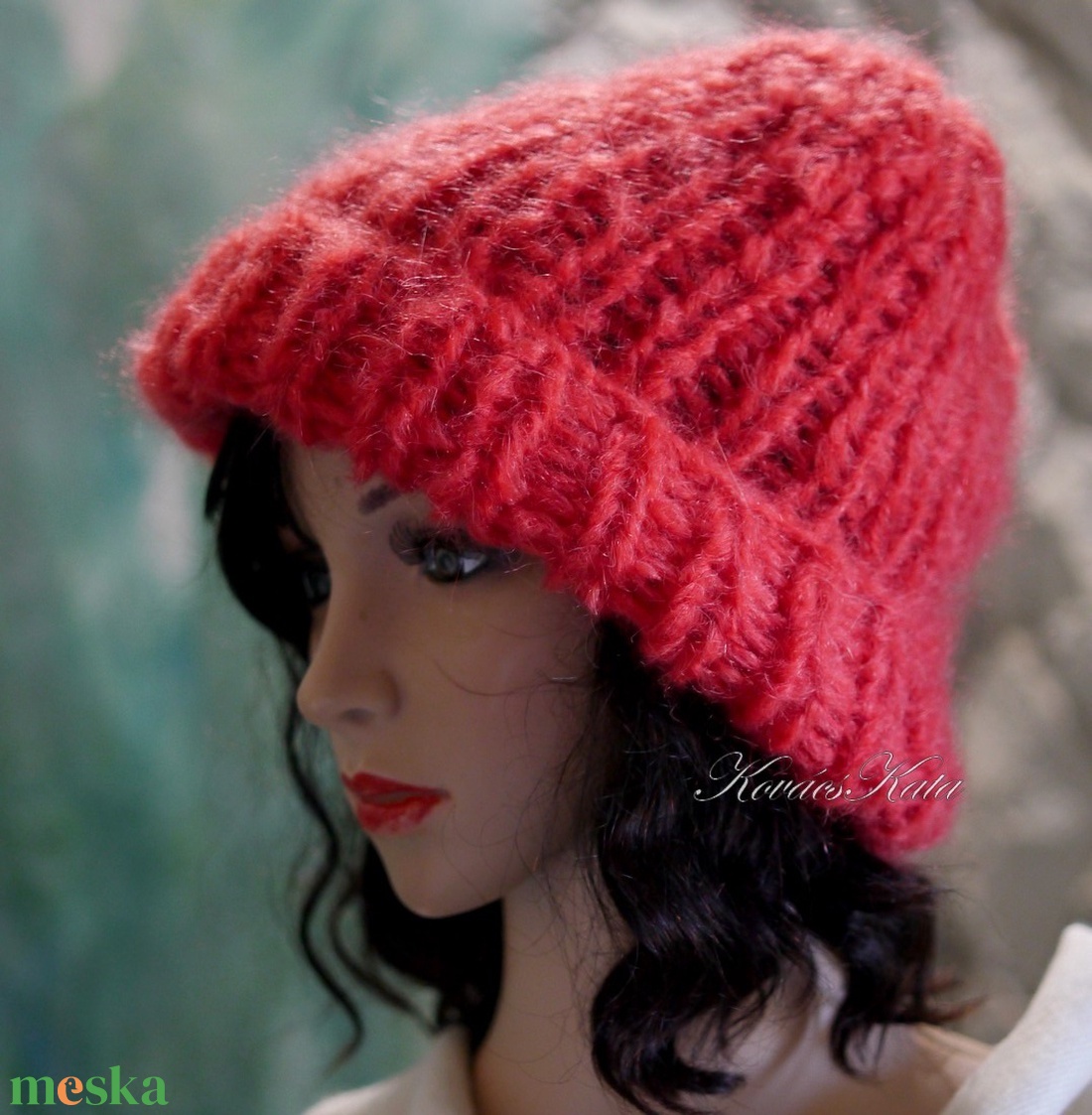 BALIBEANIE  - extravastag kidmohair kézzel kötött sapka / piros - ruha & divat - sál, sapka, kendő - sapka - Meska.hu
