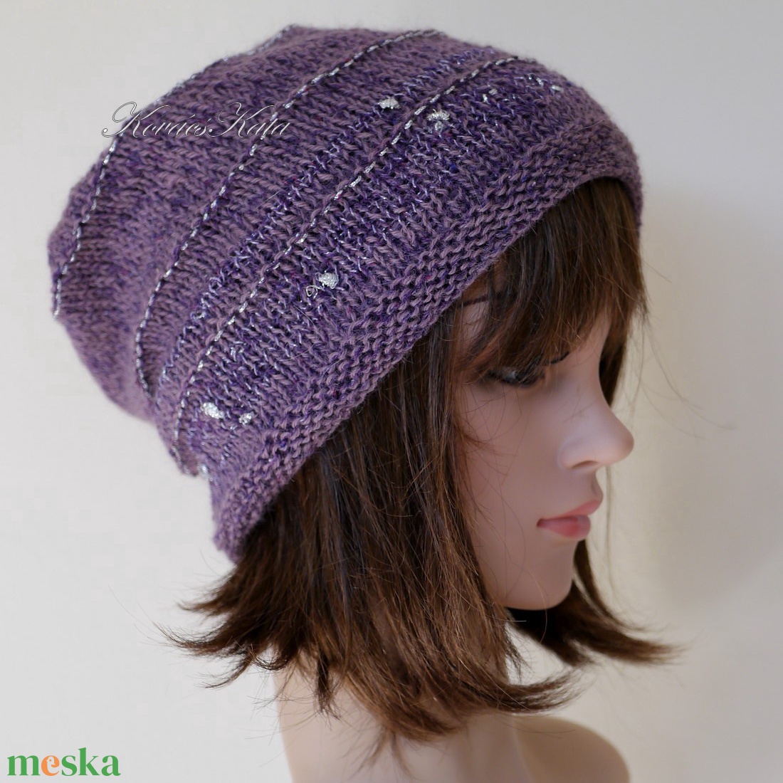 ALPACA LUX - exkluzív kézzel kötött alpaka-burett beanie, sapka / mályvalila - ruha & divat - sál, sapka, kendő - sapka - Meska.hu
