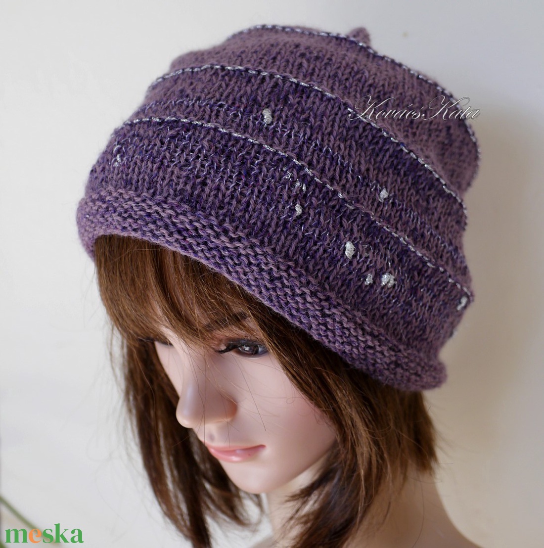 ALPACA LUX - exkluzív kézzel kötött alpaka-burett beanie, sapka / mályvalila - ruha & divat - sál, sapka, kendő - sapka - Meska.hu