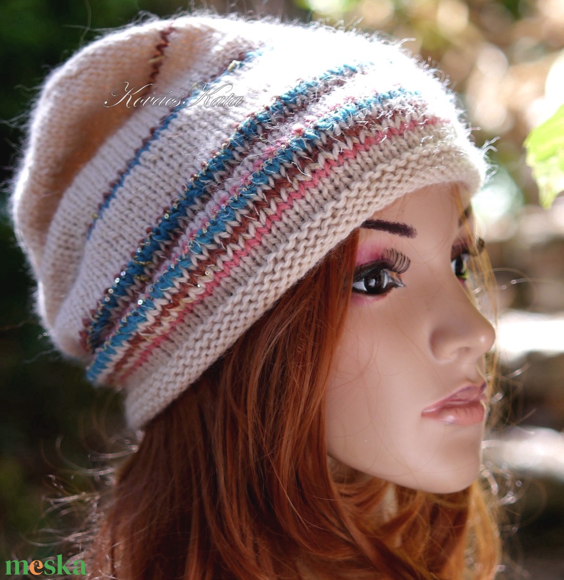 POMPÁS ANGORA BEANIE - exkluzív kézzel kötött slouchy sapka  - ruha & divat - sál, sapka, kendő - sapka - Meska.hu