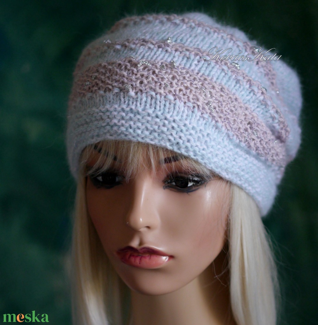 ANGORA LUX - artsy kézzel kötött angora sapka / kékes - ruha & divat - sál, sapka, kendő - sapka - Meska.hu
