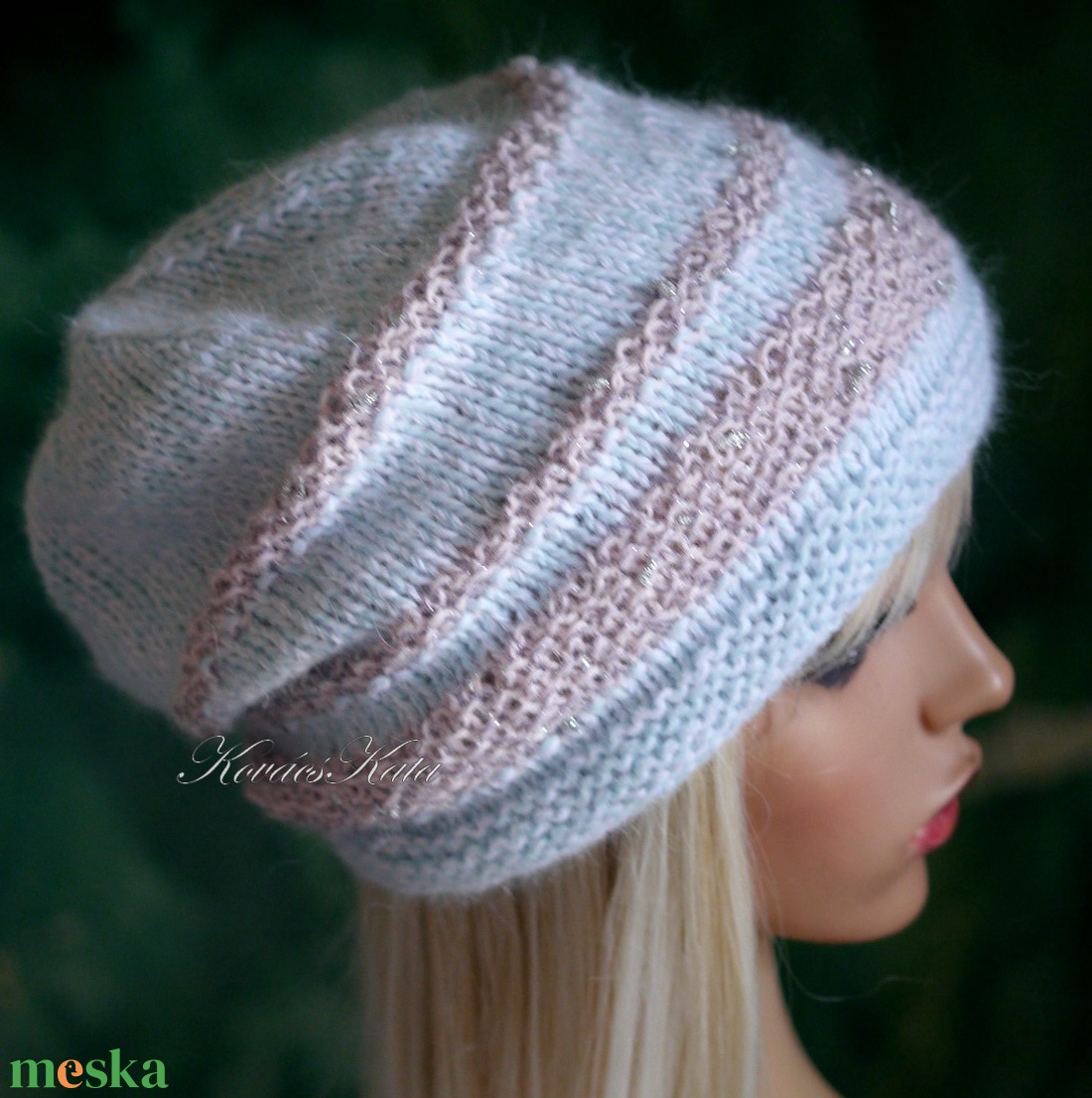 ANGORA LUX - artsy kézzel kötött angora sapka / kékes - ruha & divat - sál, sapka, kendő - sapka - Meska.hu