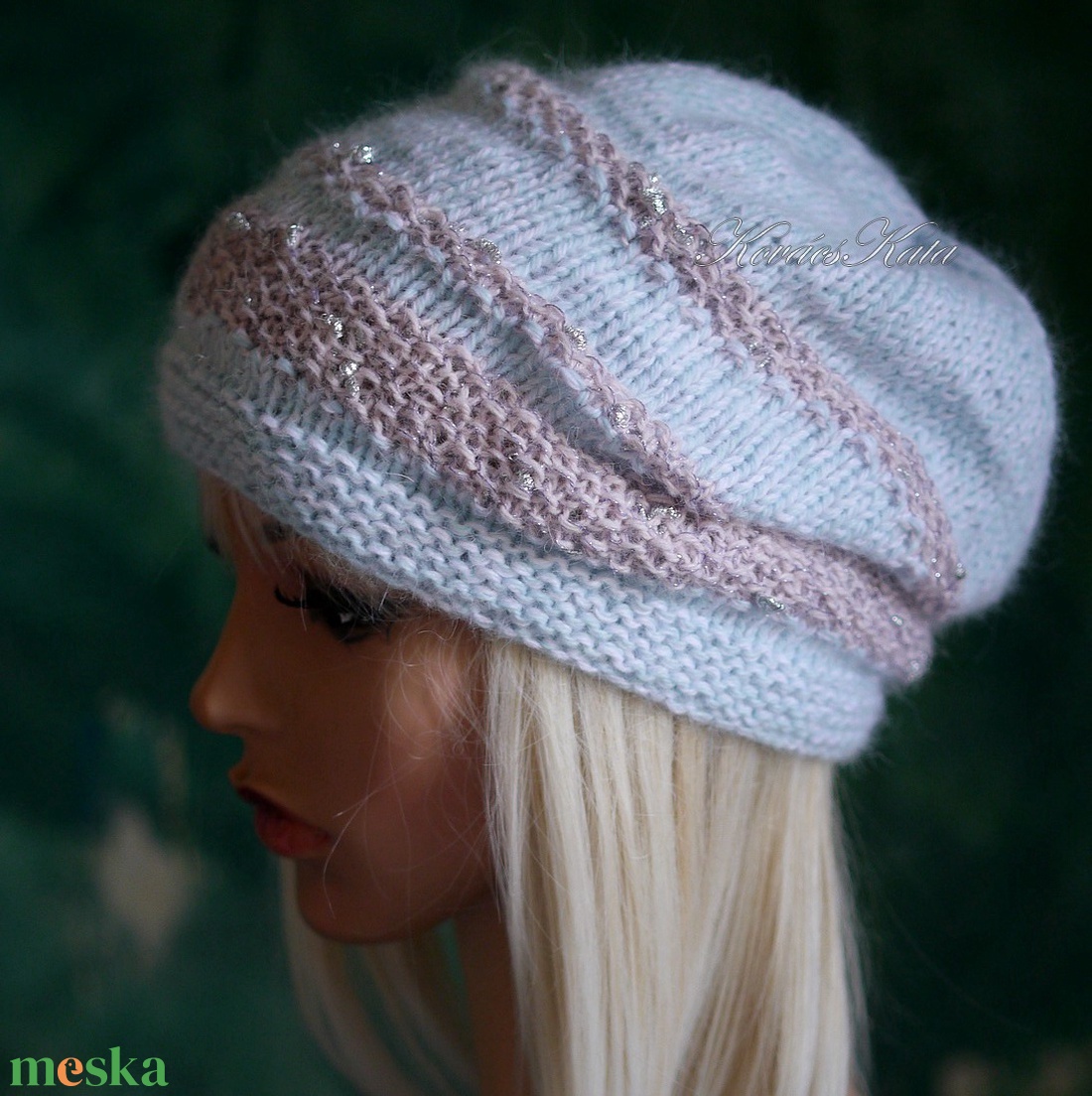 ANGORA LUX - artsy kézzel kötött angora sapka / kékes - ruha & divat - sál, sapka, kendő - sapka - Meska.hu