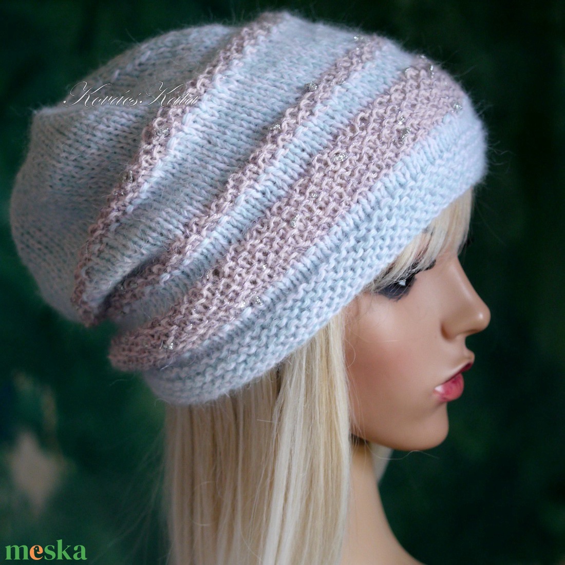 ANGORA LUX - artsy kézzel kötött angora sapka / kékes - ruha & divat - sál, sapka, kendő - sapka - Meska.hu