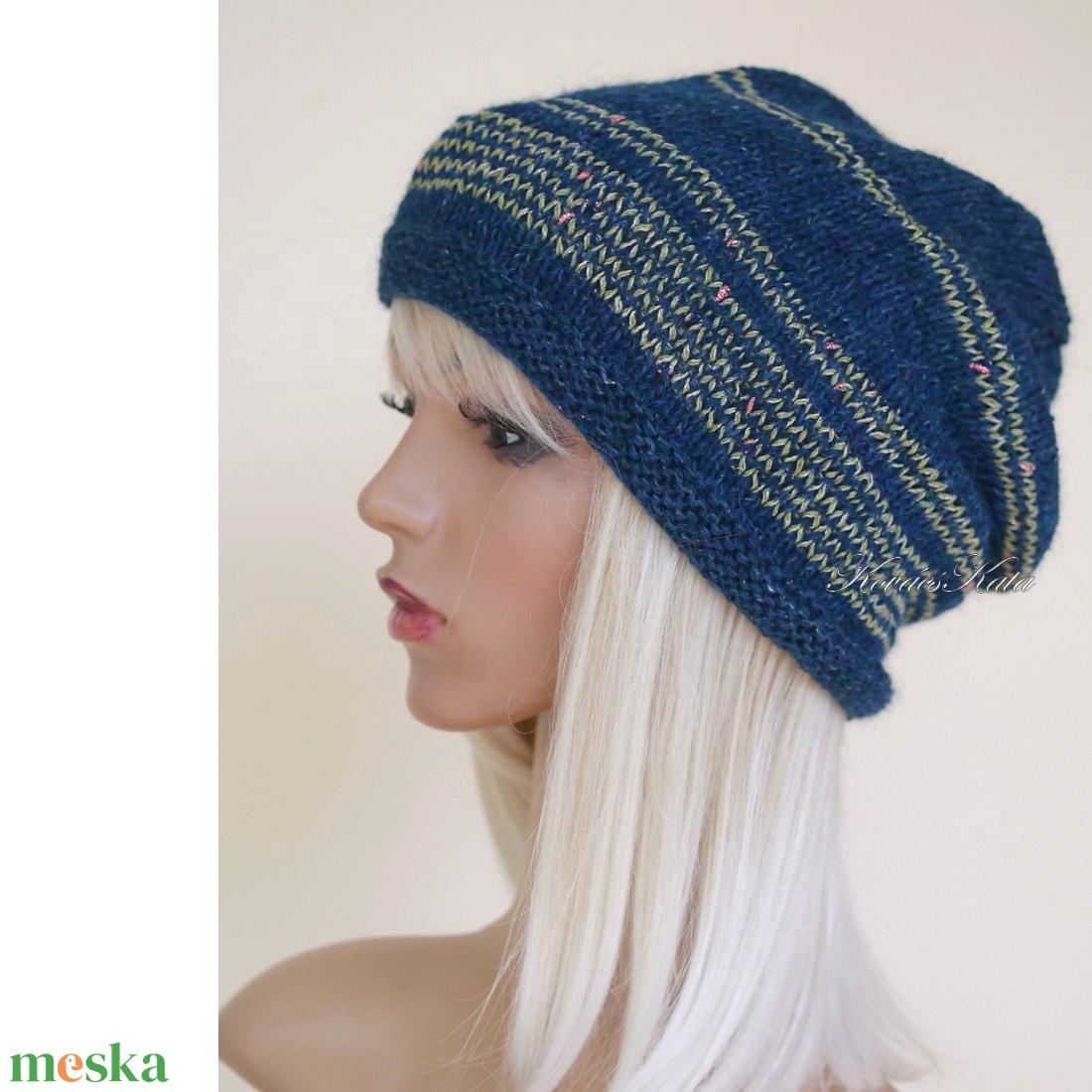 ALPACA LUX - exkluzív kézzel kötött alpaka-burett slouchy sapka / petrolkék - ruha & divat - sál, sapka, kendő - sapka - Meska.hu