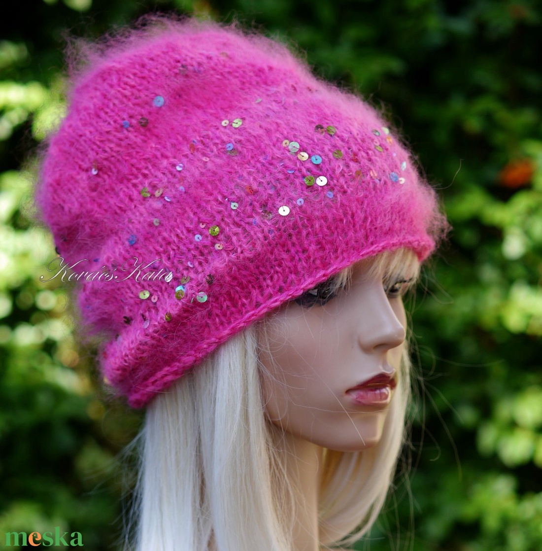 FIFI / ciklámen - flitteres suri alpaca beanie kézzel kötött slouchy sapka  - ruha & divat - sál, sapka, kendő - sapka - Meska.hu