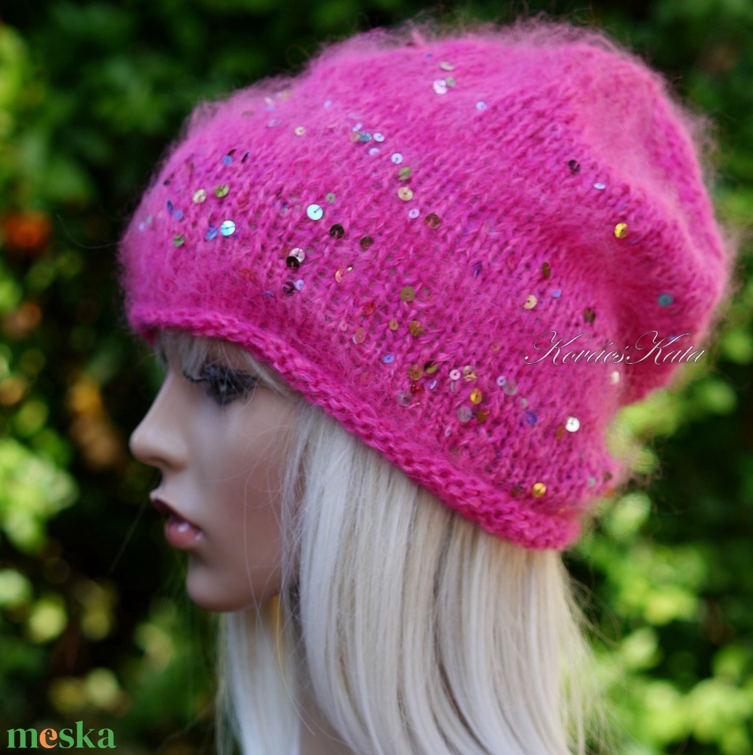FIFI / ciklámen - flitteres suri alpaca beanie kézzel kötött slouchy sapka  - ruha & divat - sál, sapka, kendő - sapka - Meska.hu