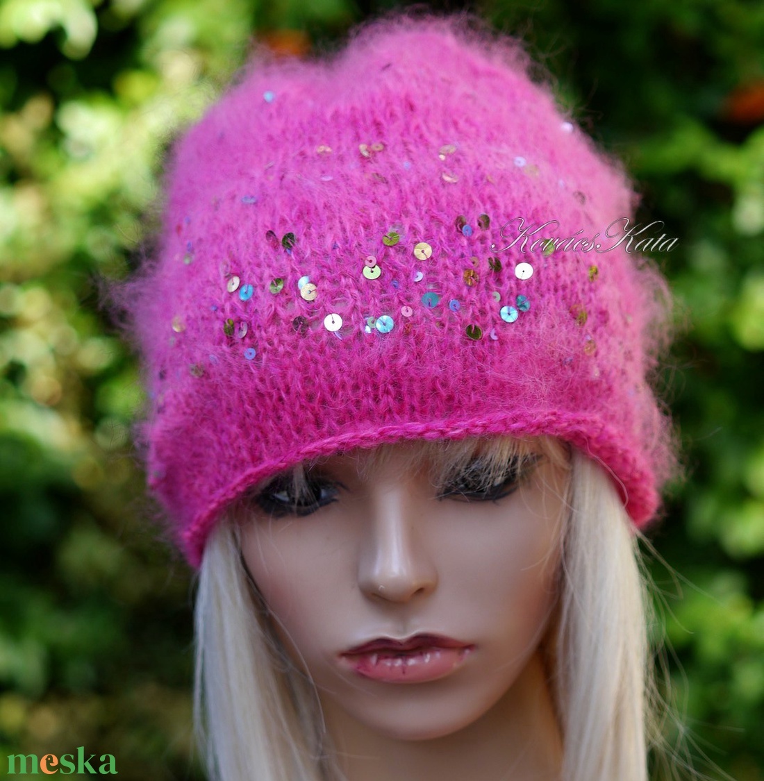 FIFI / ciklámen - flitteres suri alpaca beanie kézzel kötött slouchy sapka  - ruha & divat - sál, sapka, kendő - sapka - Meska.hu