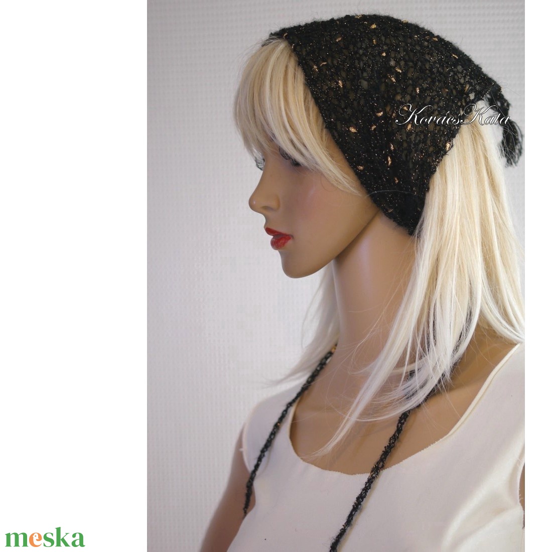 ROXY / levendula - kézzel kötött flitteres design sálkendő,  bandana - ruha & divat - sál, sapka, kendő - sál - Meska.hu
