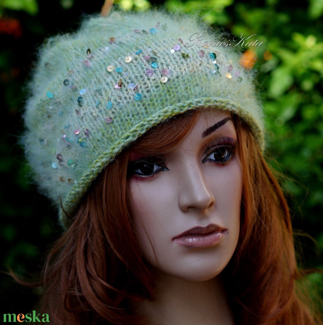 FIFI / tavasz - flitteres angora-kidmohair beanie kézzel kötött slouchy sapka  - ruha & divat - sál, sapka, kendő - sapka - Meska.hu