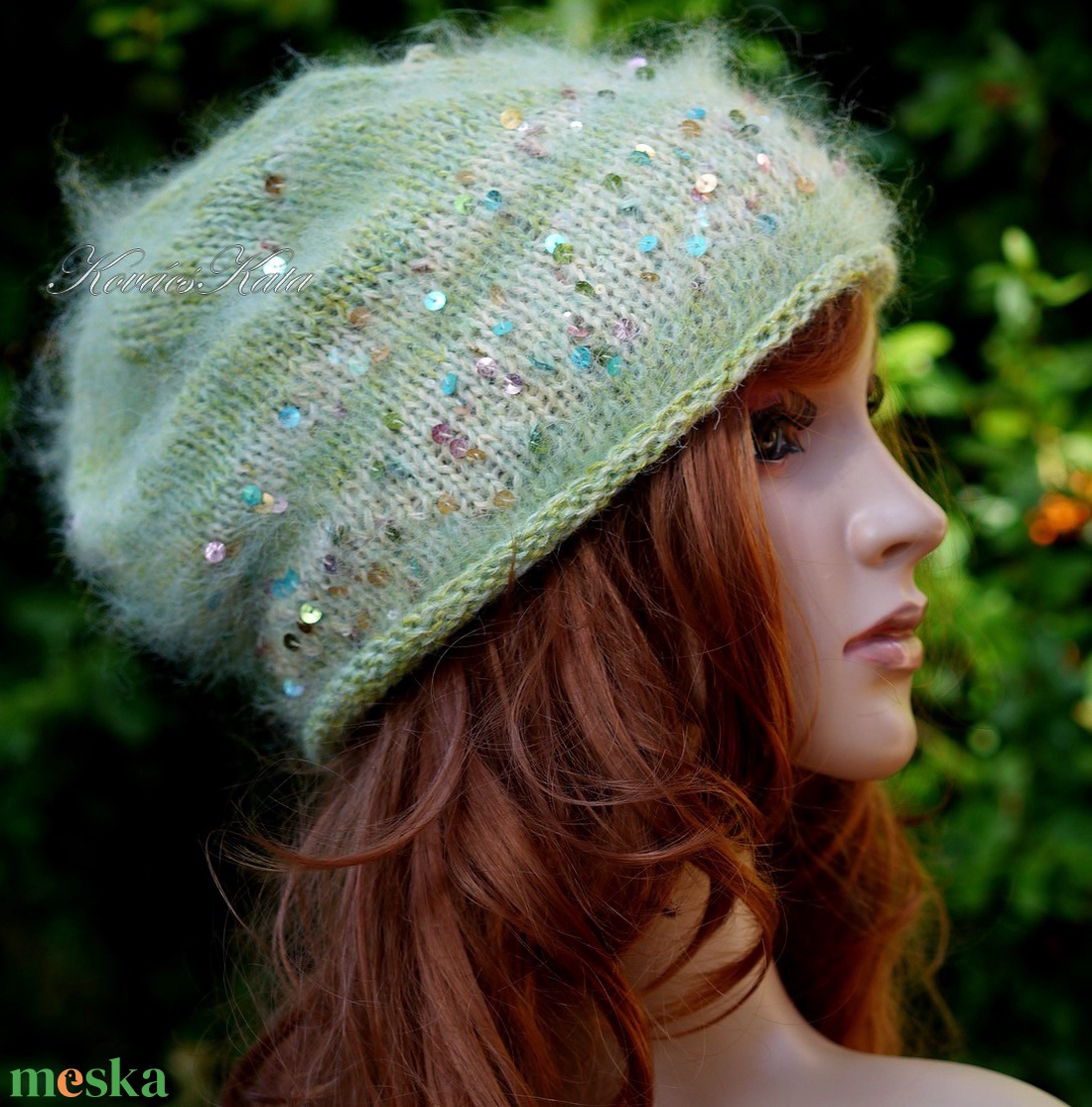 FIFI / tavasz - flitteres angora-kidmohair beanie kézzel kötött slouchy sapka  - ruha & divat - sál, sapka, kendő - sapka - Meska.hu