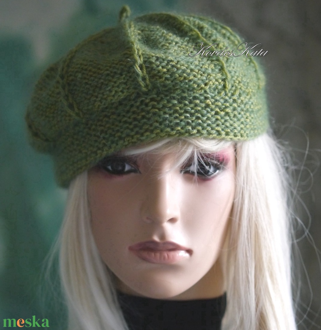 ALETTA / olív - exkluzív kézzel kötött-festett deluxe selyem-jak + silk-mohair svájci sapka, barett  - ruha & divat - sál, sapka, kendő - sapka - Meska.hu