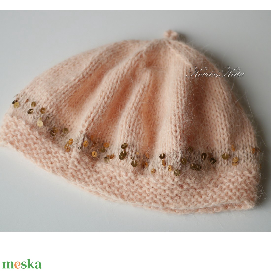 MICI-SAPI - exkluzív kézzel kötött spiky angora svájci sapka, barett / barack - ruha & divat - sál, sapka, kendő - sapka - Meska.hu