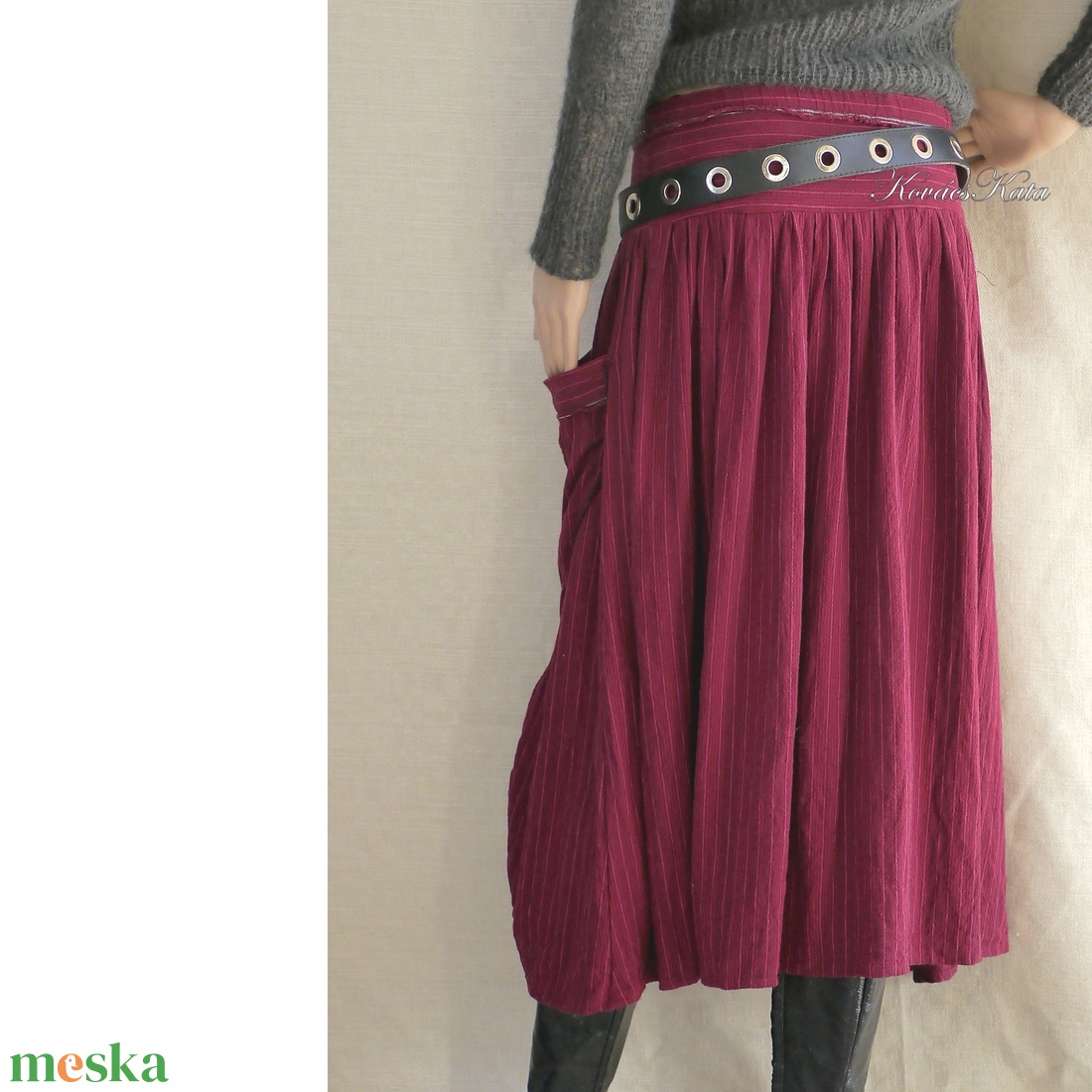 LUCA-SZOKNYA / bordó lenszövet - lagenlook fashion design  - ruha & divat - női ruha - szoknya - Meska.hu