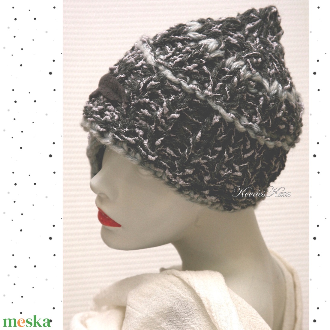 CLOCHE-ART - extravagáns kézzel kötött kalap / szürke, fekete - ruha & divat - sál, sapka, kendő - sapka - Meska.hu