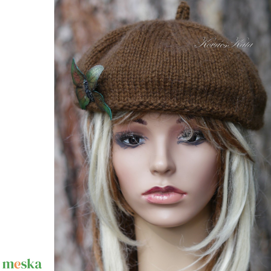 MICI-SAPI / geisha - exkluzív kézzel kötött mohair svájci sapka, barett / csokibarna - ruha & divat - sál, sapka, kendő - sapka - Meska.hu